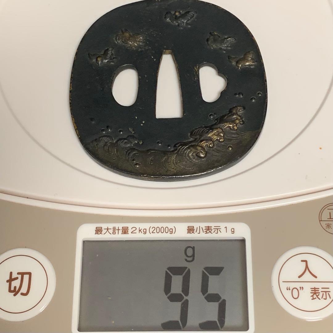 《アンティーク希少レア品！》⭐︎荒波 鳥 鍔つば　江戸期 銅 刀剣鍔♪⭐︎
