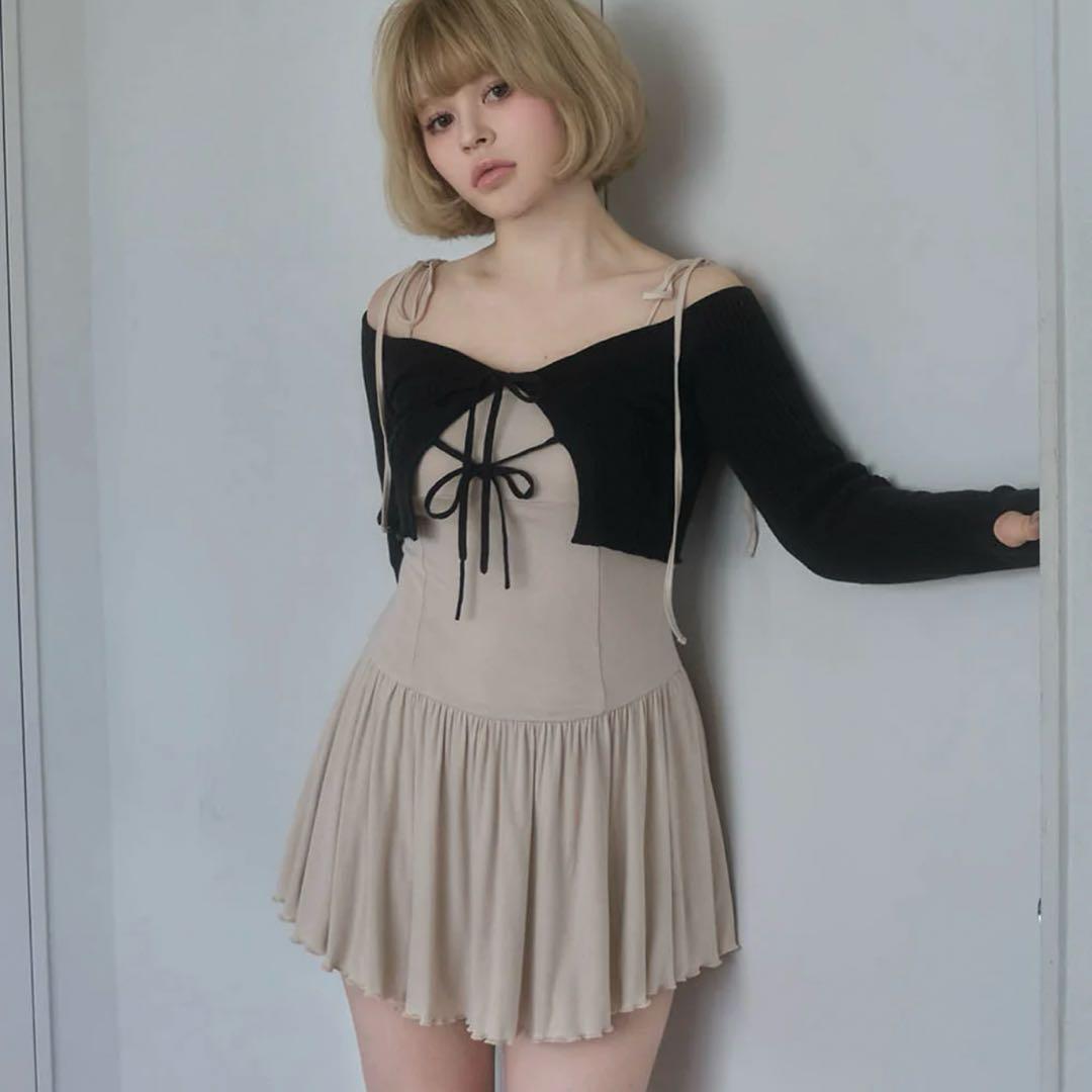 ワンピース andmary Nei knit set flare dress black