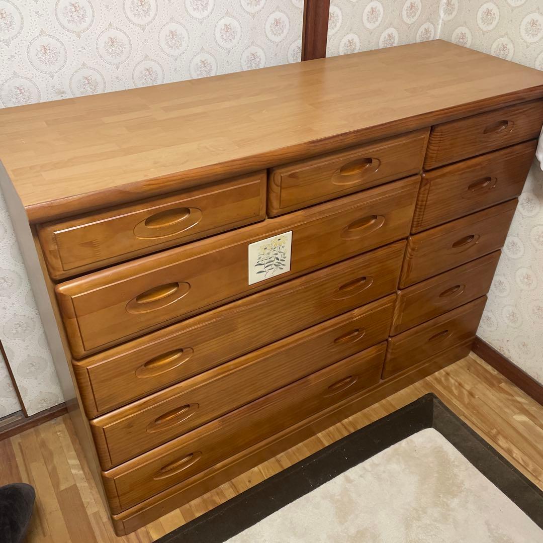 カントリー調木製タンス 引き出し10個 ナチュラルウッド