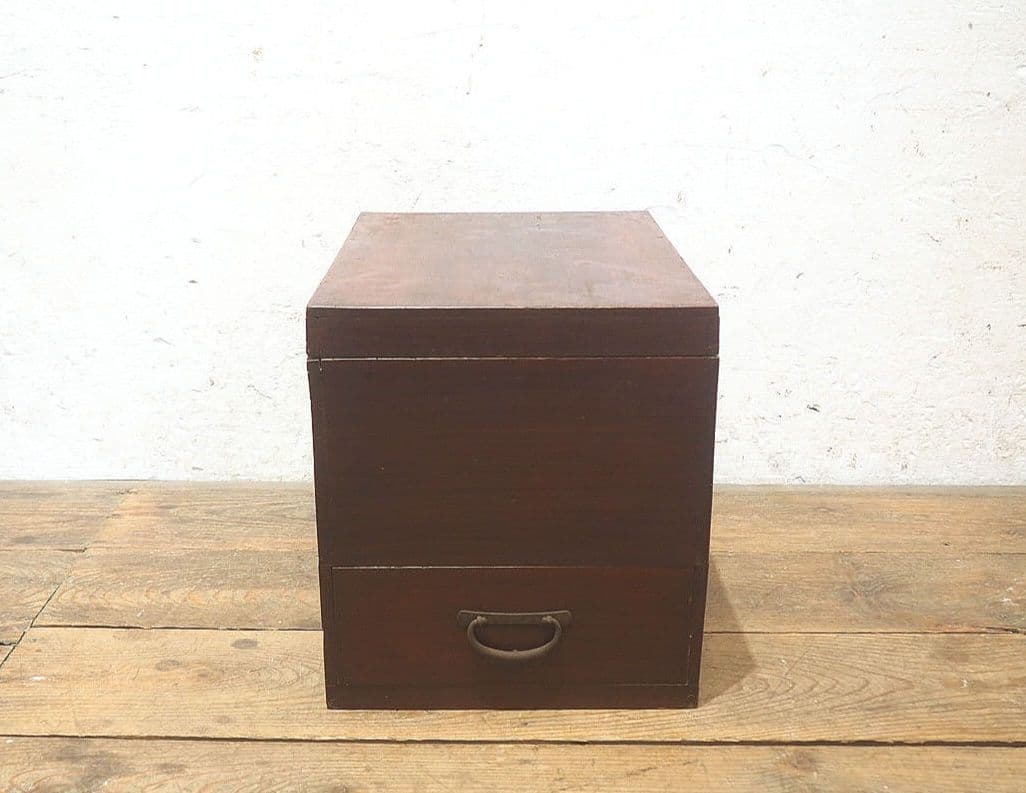 1358 蓋付のレトロな木箱　収納棚　引き出し　ケース　古家具　アンティーク