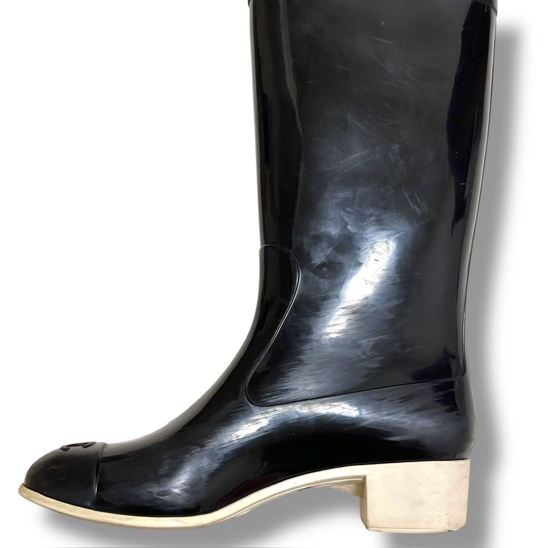 CHANEL シャネル レインブーツ カメリア ブラック 39 ココマーク 上品