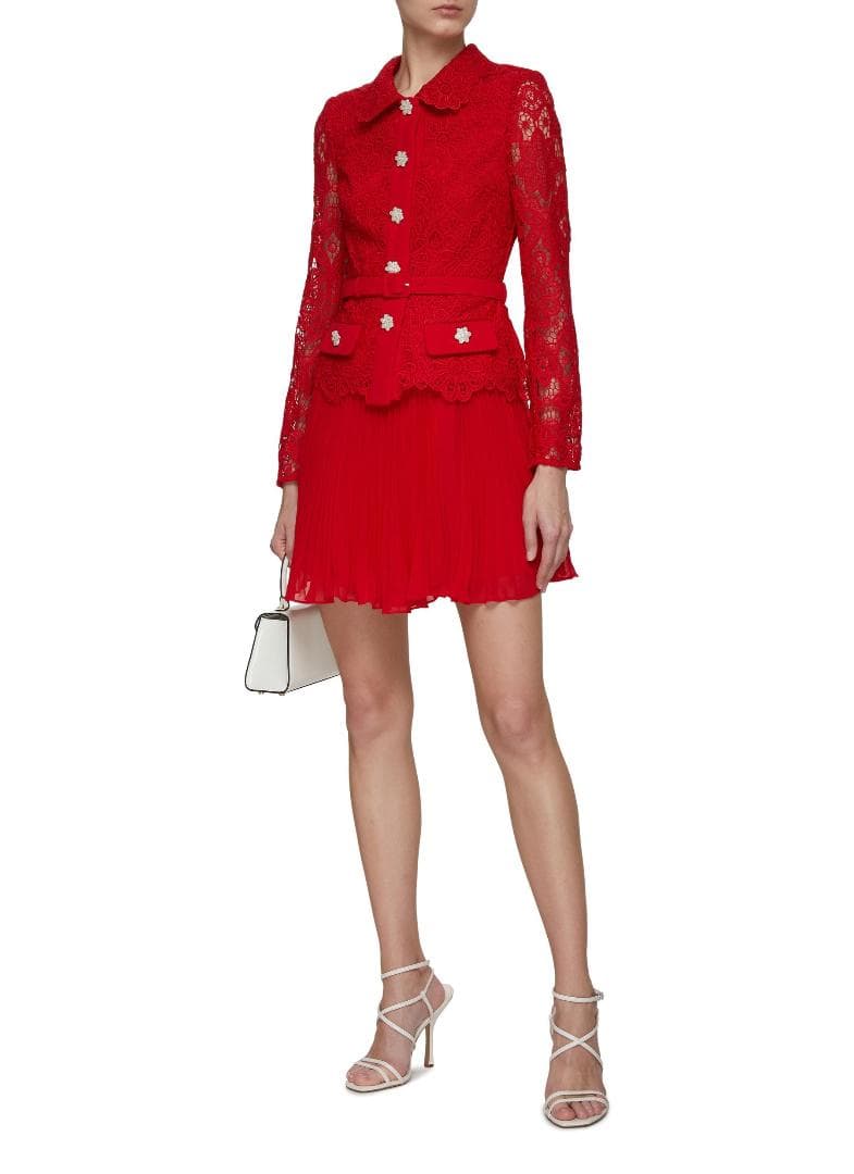 c*t様 セルフポートレイト ワンピース ギピュールレース プリーツ 赤 UK6