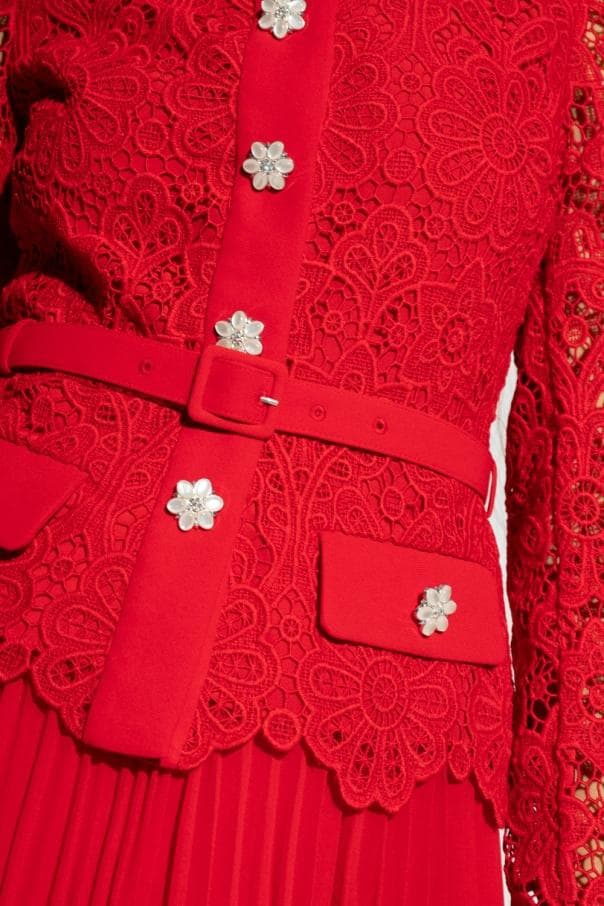 c*t様 セルフポートレイト ワンピース ギピュールレース プリーツ 赤 UK6