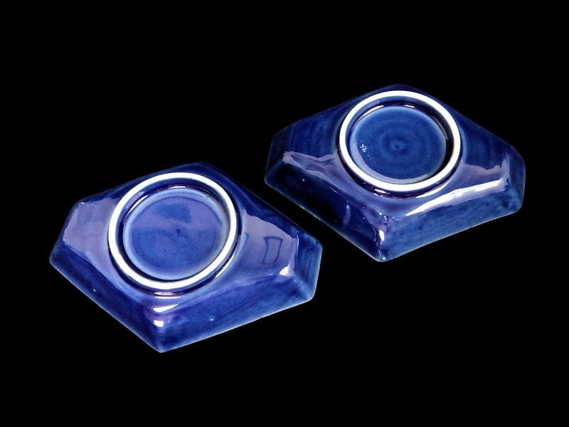 古伊万里　瑠璃　扇に桔梗の図　菱形変形皿　２客　D039AS-DAm