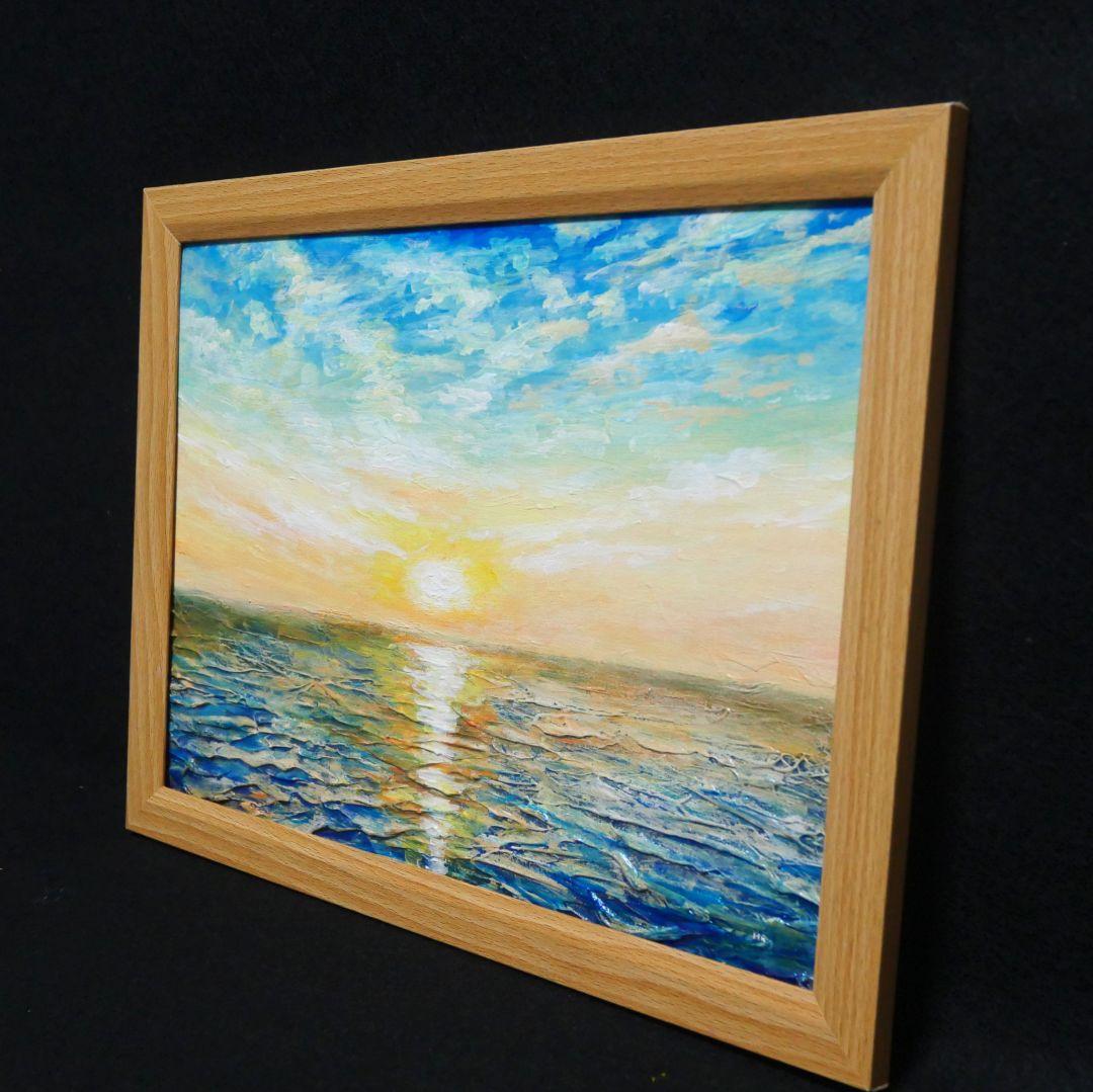 油絵 油彩 油彩画 絵 絵画【癒しの朝焼けの海】