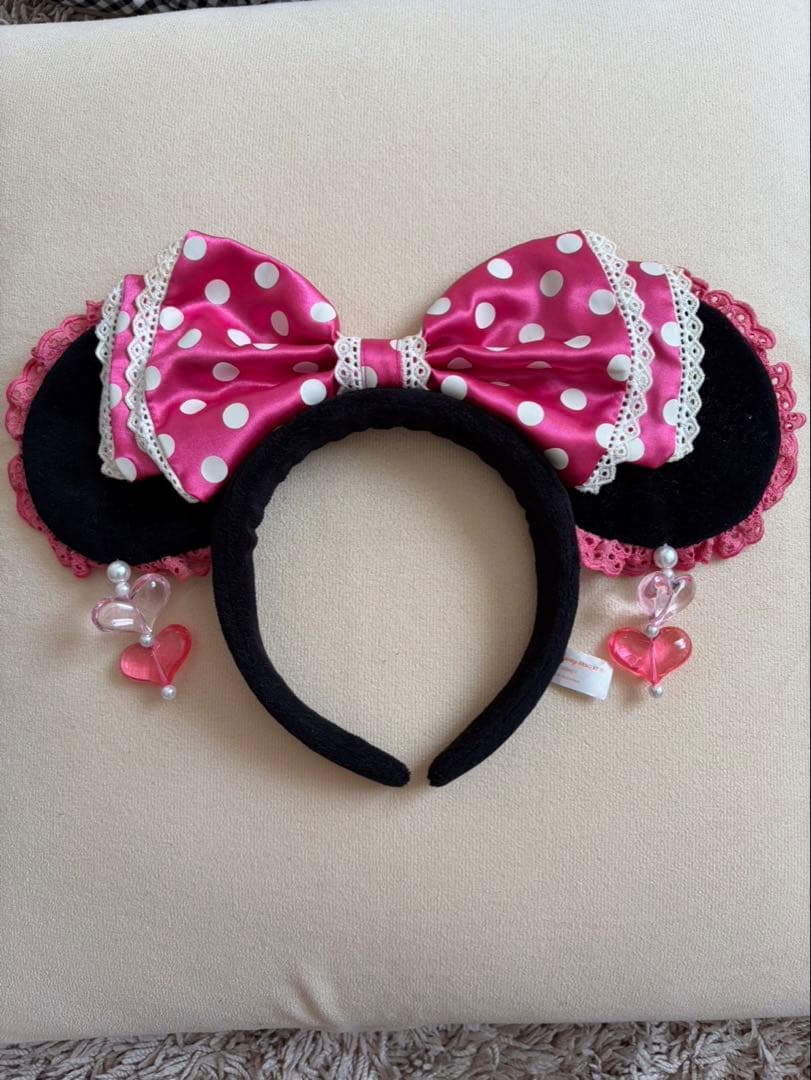 ディズニーミニーカチューシャ ピンクレースハートチャーム 旧デザイン