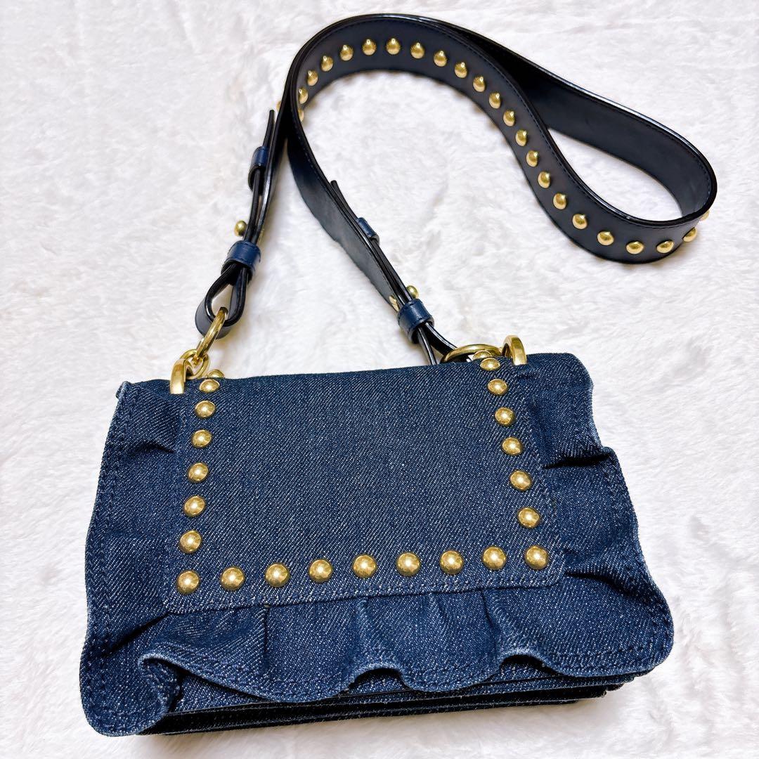 ケイトスペード　ホワイトロックロードジャミー　ショルダーバック　デニム　スタッズ