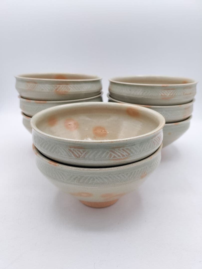 c926 数茶碗 御本 三島 翠峰 阿漕窯 8客　木箱 茶道具 古物