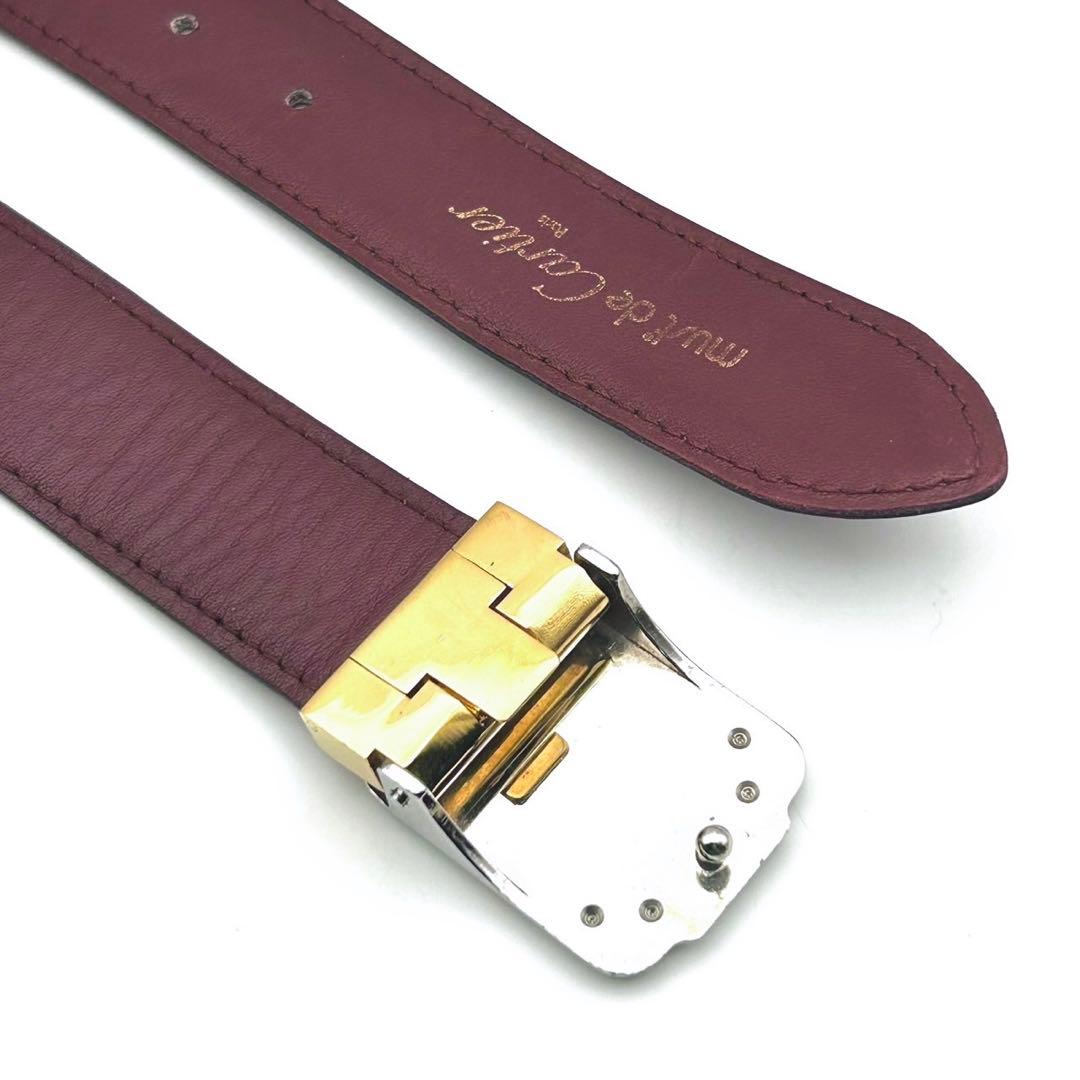 【美品】カルティエ ロゴ バックル ベルト ボルドー レザー
