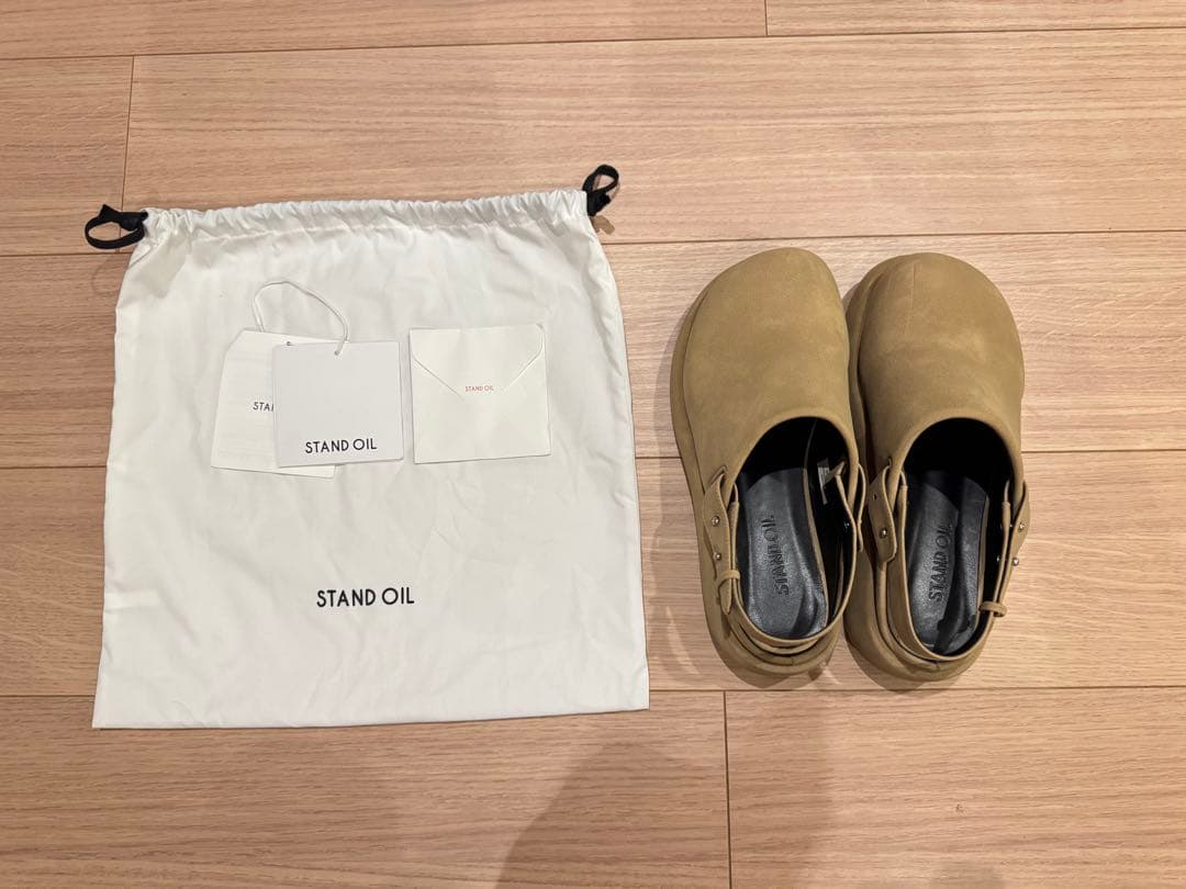 靴 STAND OIL HATCHED MULE CAMEL 24cm