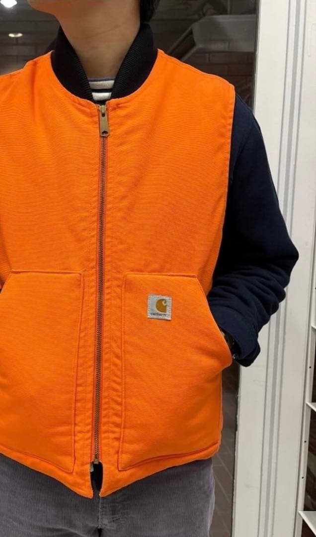 最終値下げ carhartt ダックベスト レアカラー オレンジ