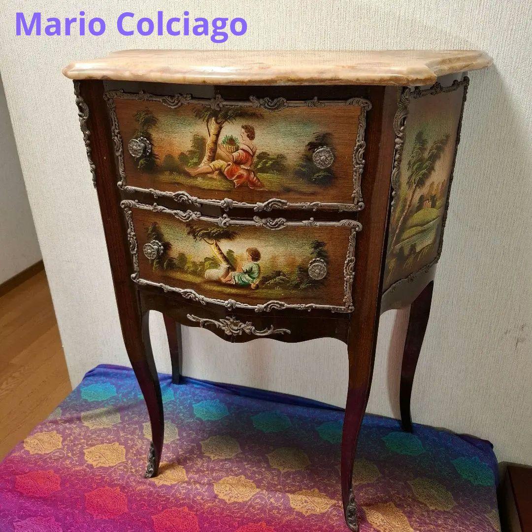 アンティーク※MarioColciagoサイドテーブル 手描き絵画付きイタリア製
