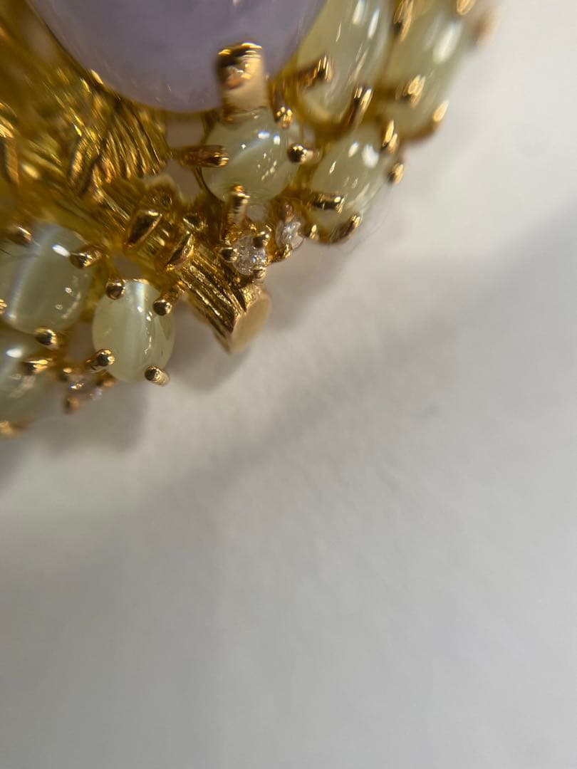 K18 フクロウ　ブローチ　翡翠4.21ct R0.26ct、D0.1ct