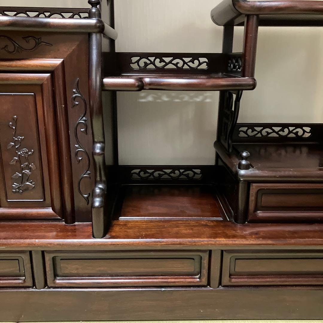 訳あり　飾り棚　茶箪笥　透かし彫り　年代品　茶棚　違い棚 和家具 唐木