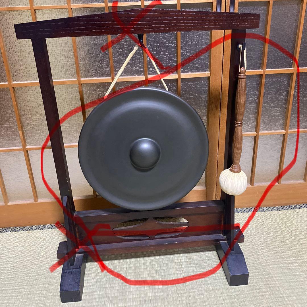 茶道具　①銅羅とバチ　※②木枠（別売り） ①と②はセット販売です