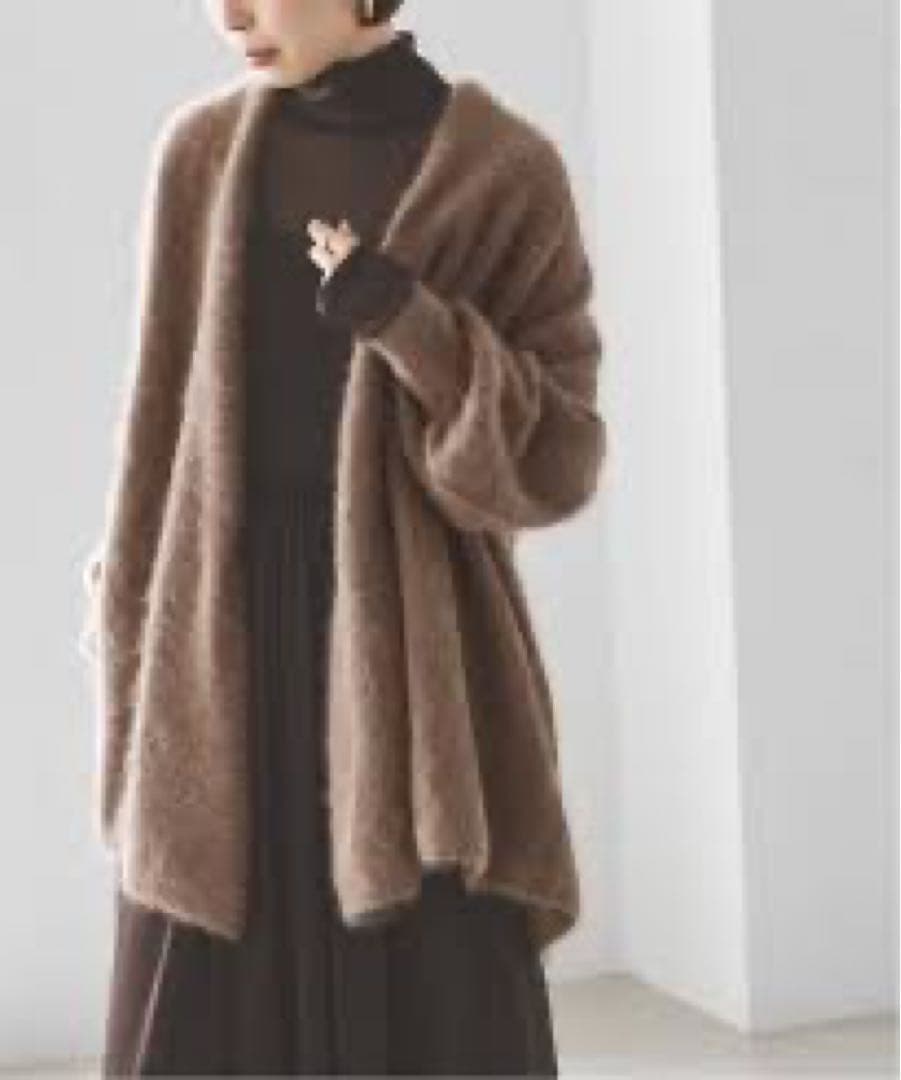 美品！NOBLEラクーンニットオーバーカーディガン ファーニットパフカーディガン