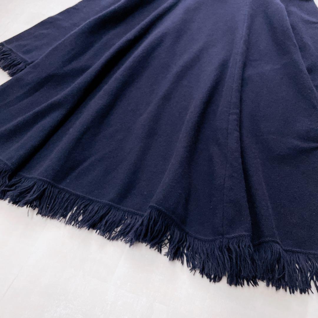 美品✨Drawer ミラノフリンジワンピース ニットウール ネイビー 1 S