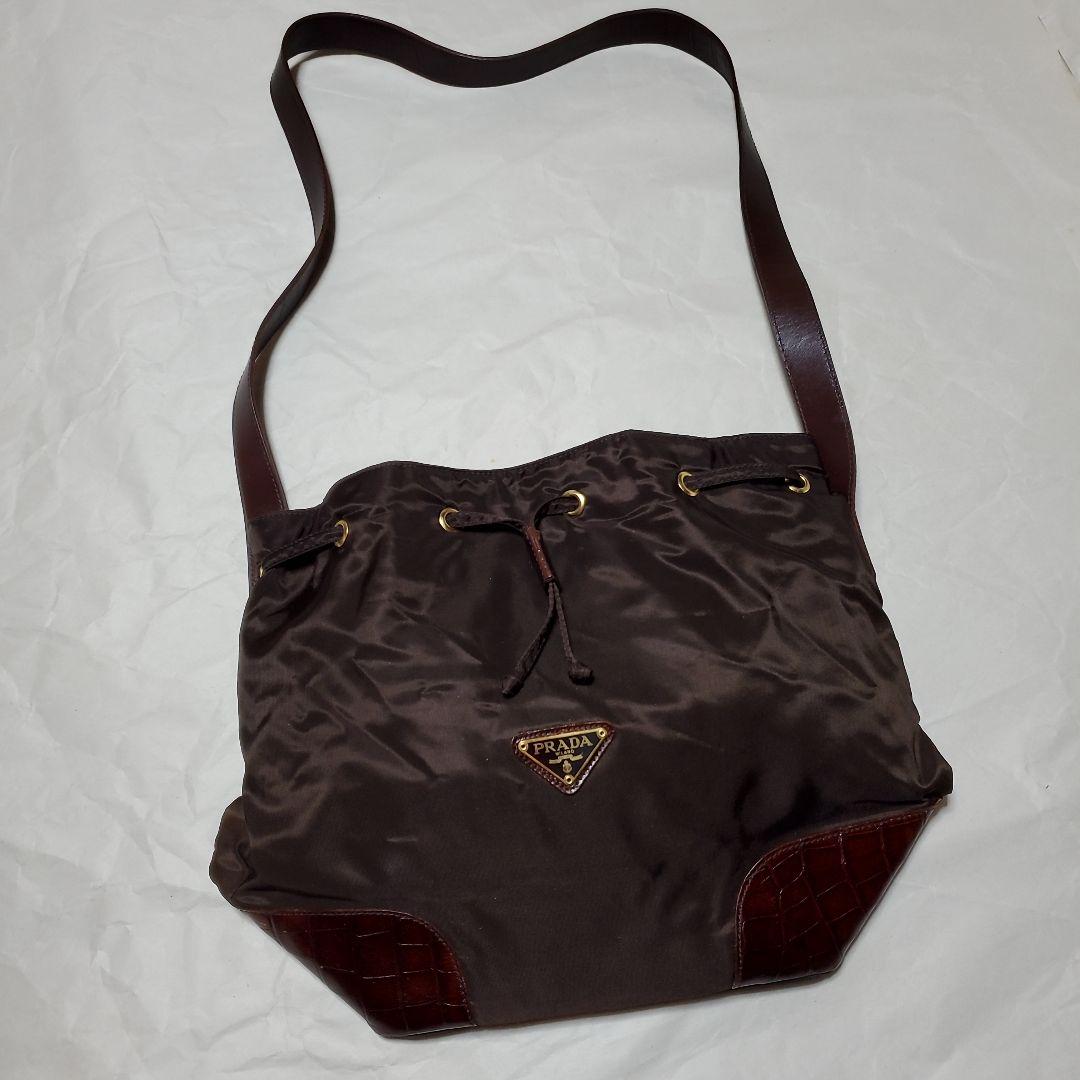 【値下げ】PRADA チョコブラウン ドローストリングバッグ