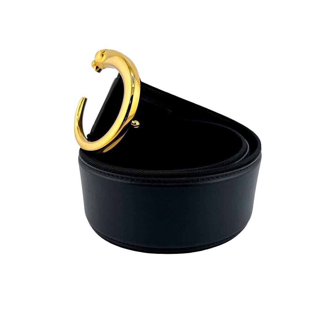 カルティエ パンテール レザー ゴールド金具 ベルト 表記 M ブラック