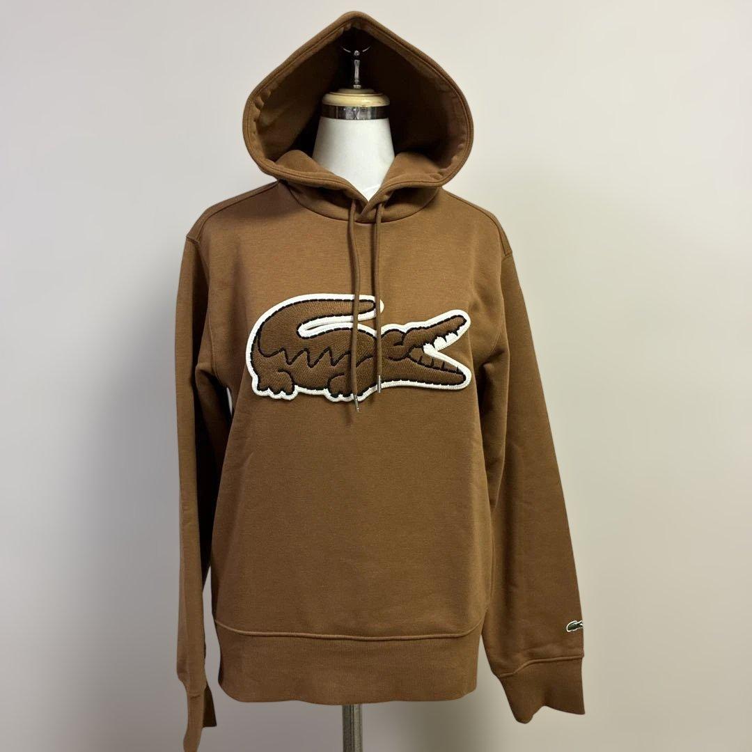 Lacoste デカワッペン　ブラウン フード付きスウェット　ラコステ　パーカー