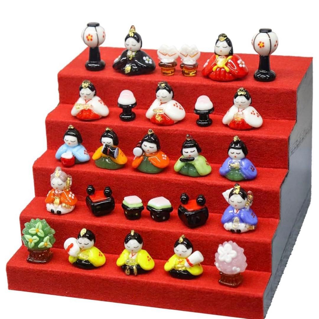 ミント　三段飾り雛セット　ガラス細工　ミニチュア