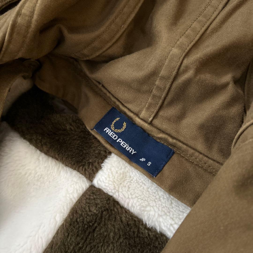 フレッドペリー モッズコート ブロックチェックボアライナー付き カーキ　S