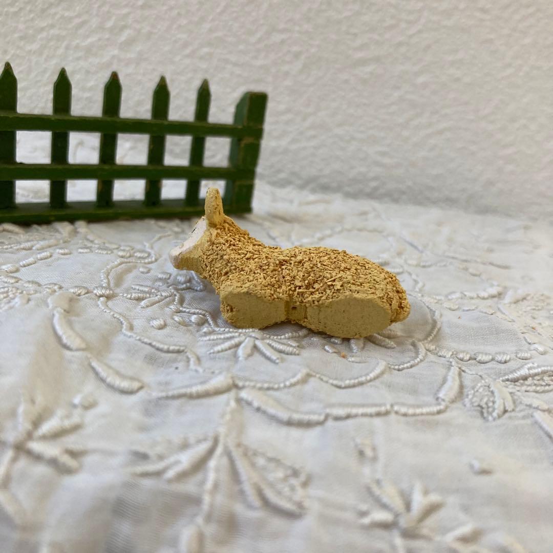 WF23ドイツアンティークザイフェン木製 ひつじ×2 羊飼い　柵　建物5点セット