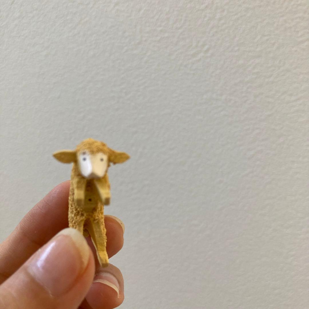 WF23ドイツアンティークザイフェン木製 ひつじ×2 羊飼い　柵　建物5点セット