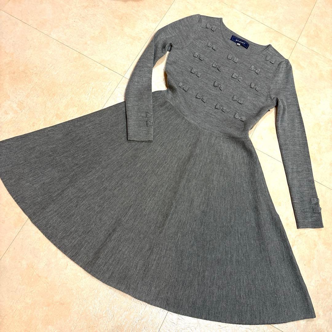 M'S GRACY グレー リボンニットワンピース 38 秋冬物