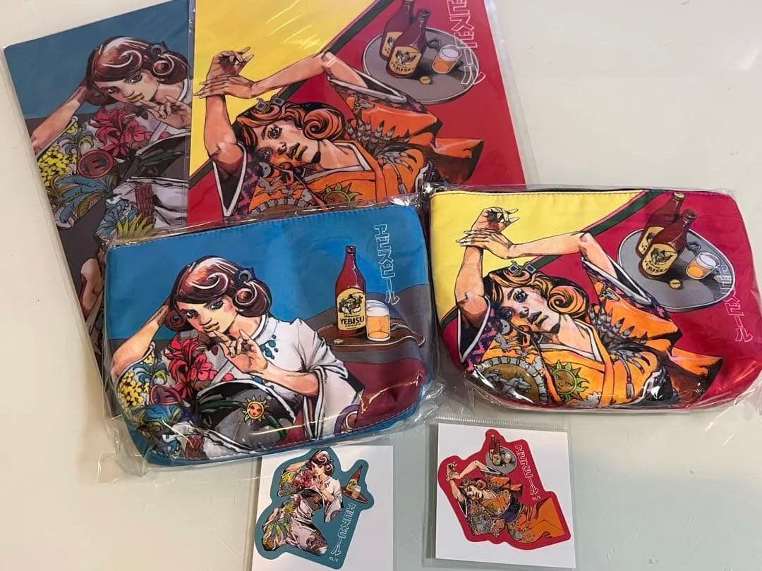 荒木飛呂彦　エビスビール　クリアファイル　ポーチ　ステッカー　ジョジョ