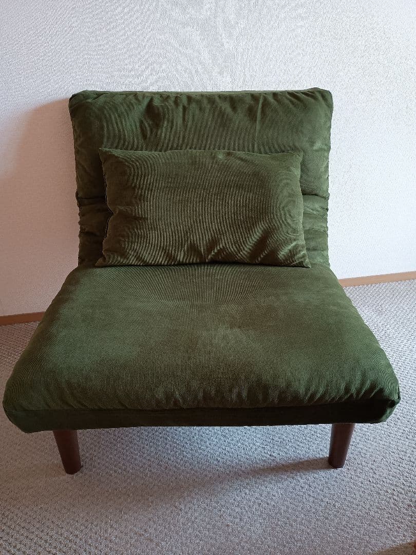 1人掛け ワイド ソファ 7段リクライニング グリーン クッション付き