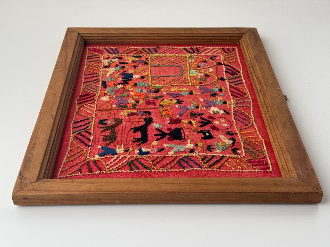 ヴィンテージ 刺繍 アート 額 飾り布 中南米 南米 メキシコ フォークアート