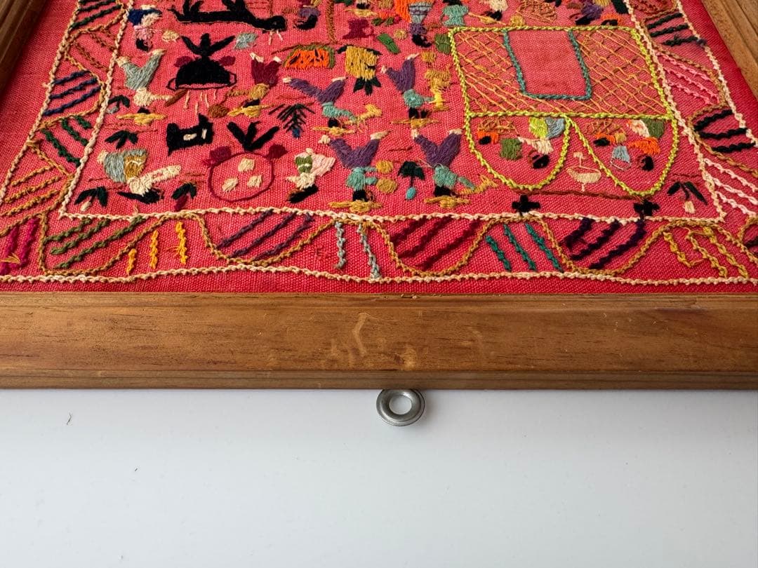 ヴィンテージ 刺繍 アート 額 飾り布 中南米 南米 メキシコ フォークアート