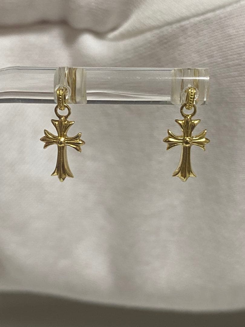 未使用品 2個セットK18 クロス 両面十字架 ピアス 品質保証書付き 18金