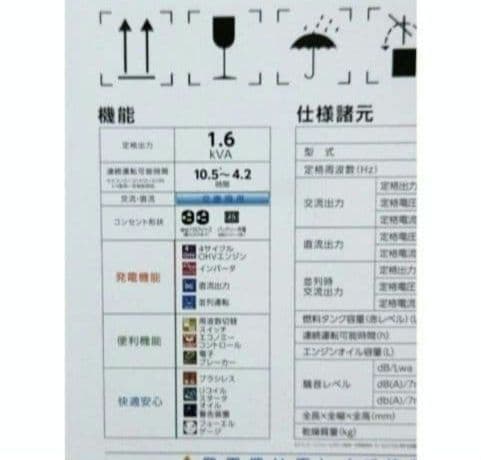 ヤマハインバーター発電機EF16HiS・未使用・未開封