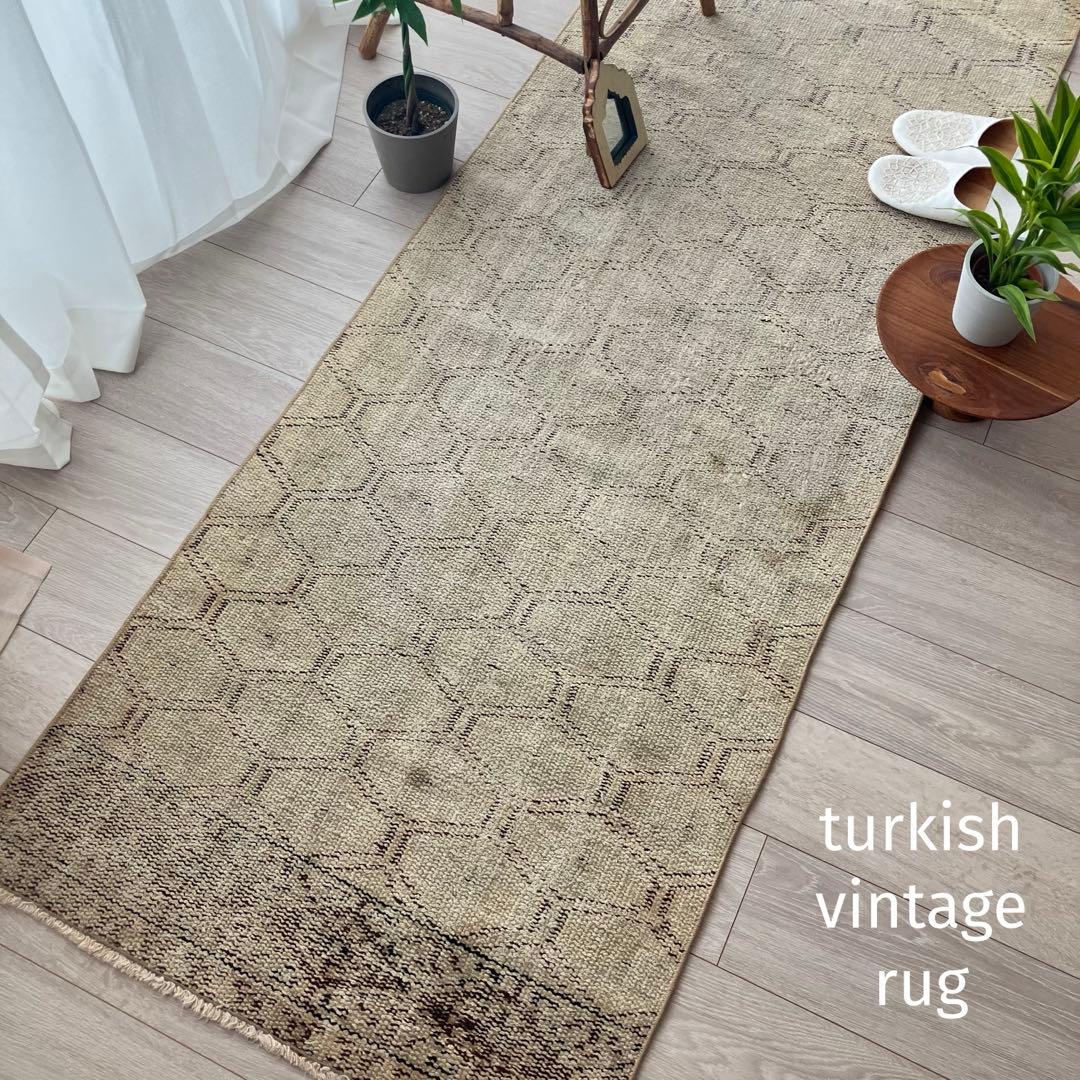 超ロング　均等ハニカム71×288✳︎ベージュ　ランナー　トルコヴィンテージラグ
