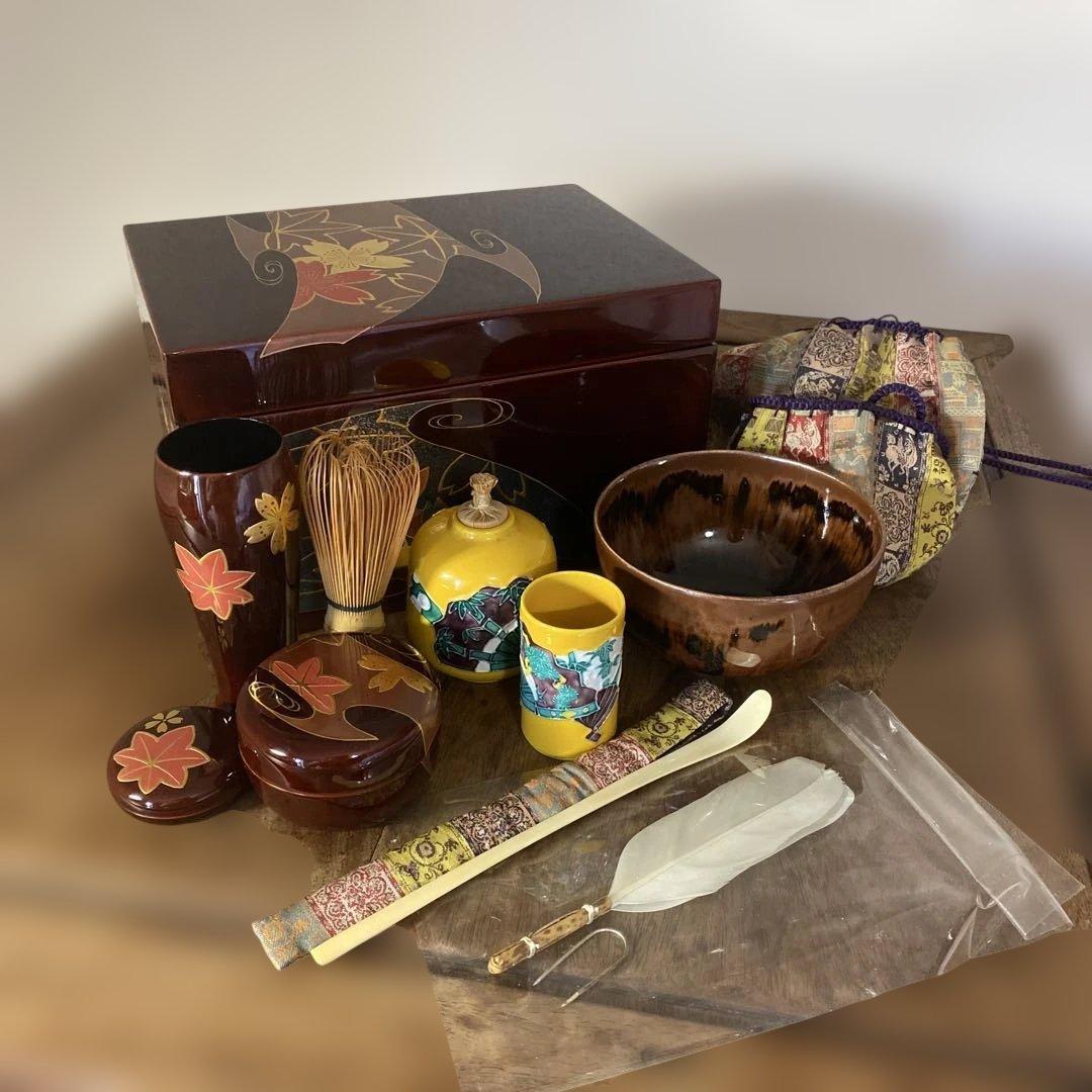 美品　利休茶箱　京焼　交趾焼　昭阿弥　漆器　高蒔絵　仕覆