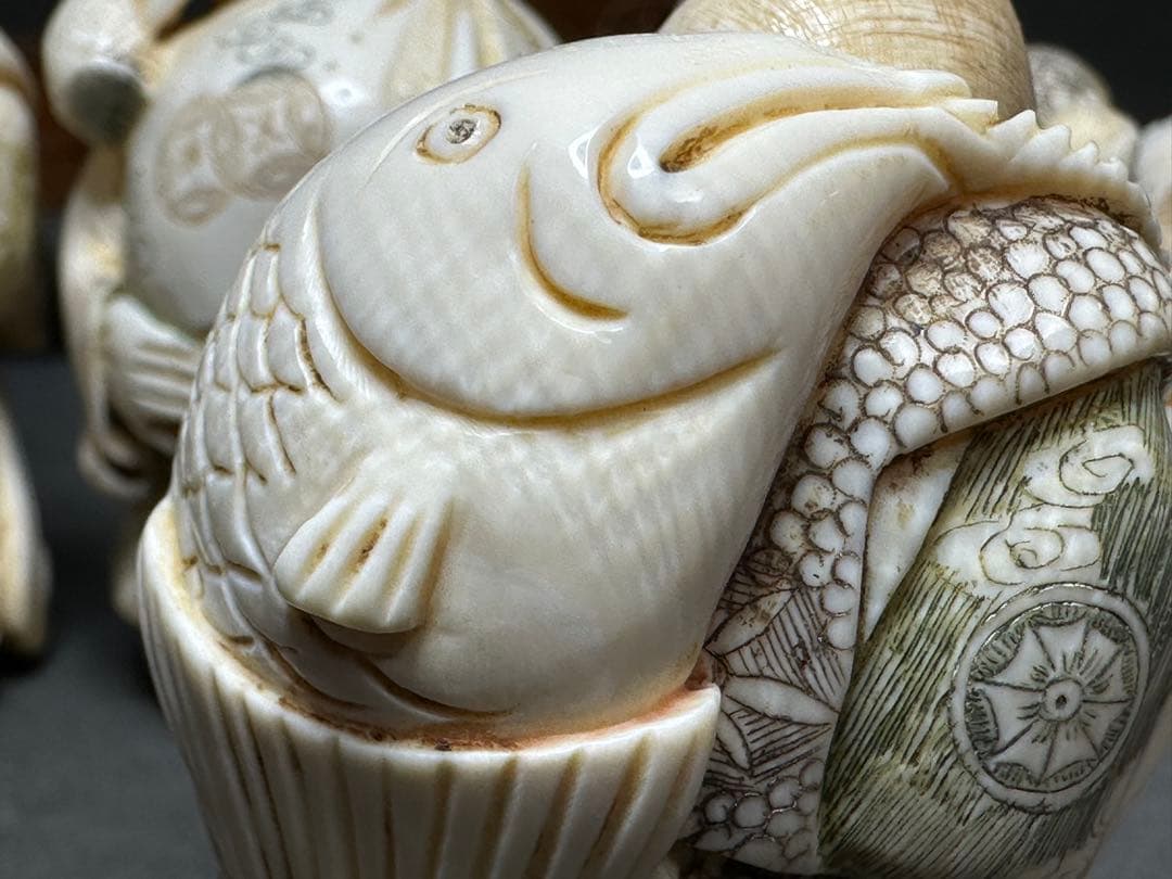 極上　七福神　置物　根付　天然素材　アンティーク　和彫　骨董　飾り物　古美術品