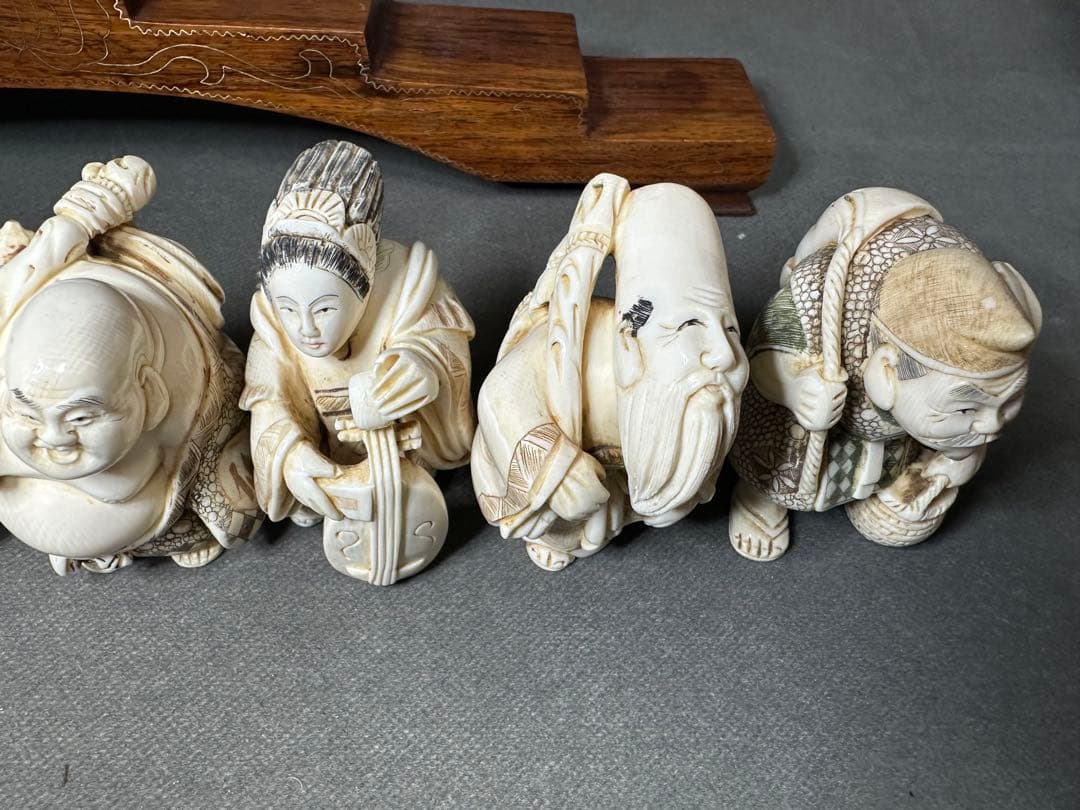 極上　七福神　置物　根付　天然素材　アンティーク　和彫　骨董　飾り物　古美術品