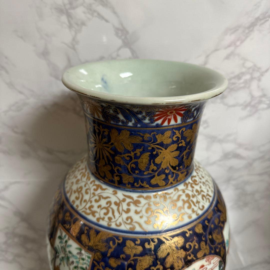 献上手、在名、特大、50センチ、古伊万里、金彩花鳥、人物、図、大花瓶。