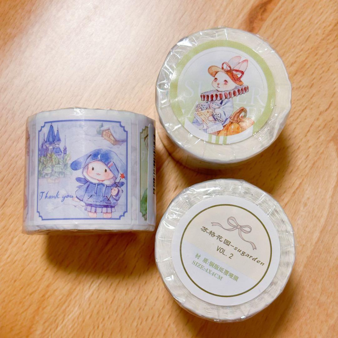 PVCシール 封口貼 ロールシール 巻き売り うさぎ 動物 マステ No.003