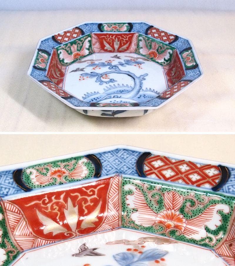 【美品】伊萬里/伊万里/有田焼 七五 八角鉢/八角皿＆小鉢5客 花鳥文 食器磁器