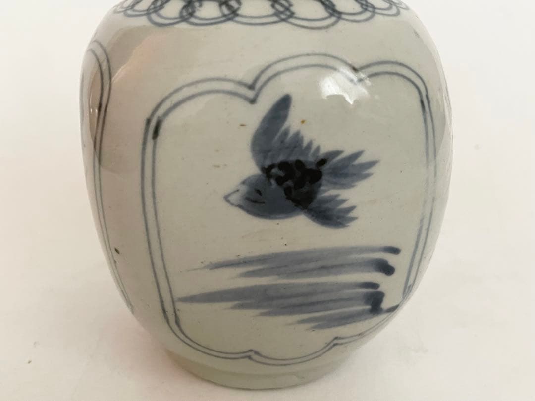 骨董　アンティーク　古伊万里　染付　窓絵　鳥文様　徳利　一輪挿し　初期伊万里