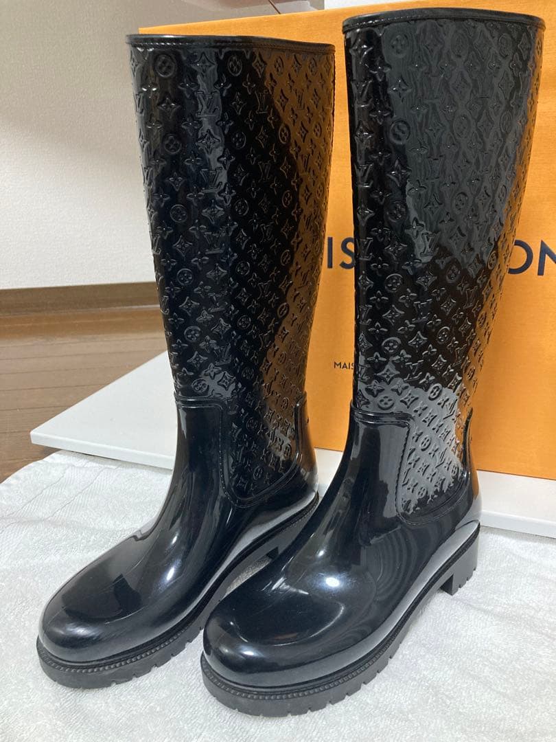 ルイヴィトン モノグラム レインブーツ ロング 長靴 ラバー ブラック 38