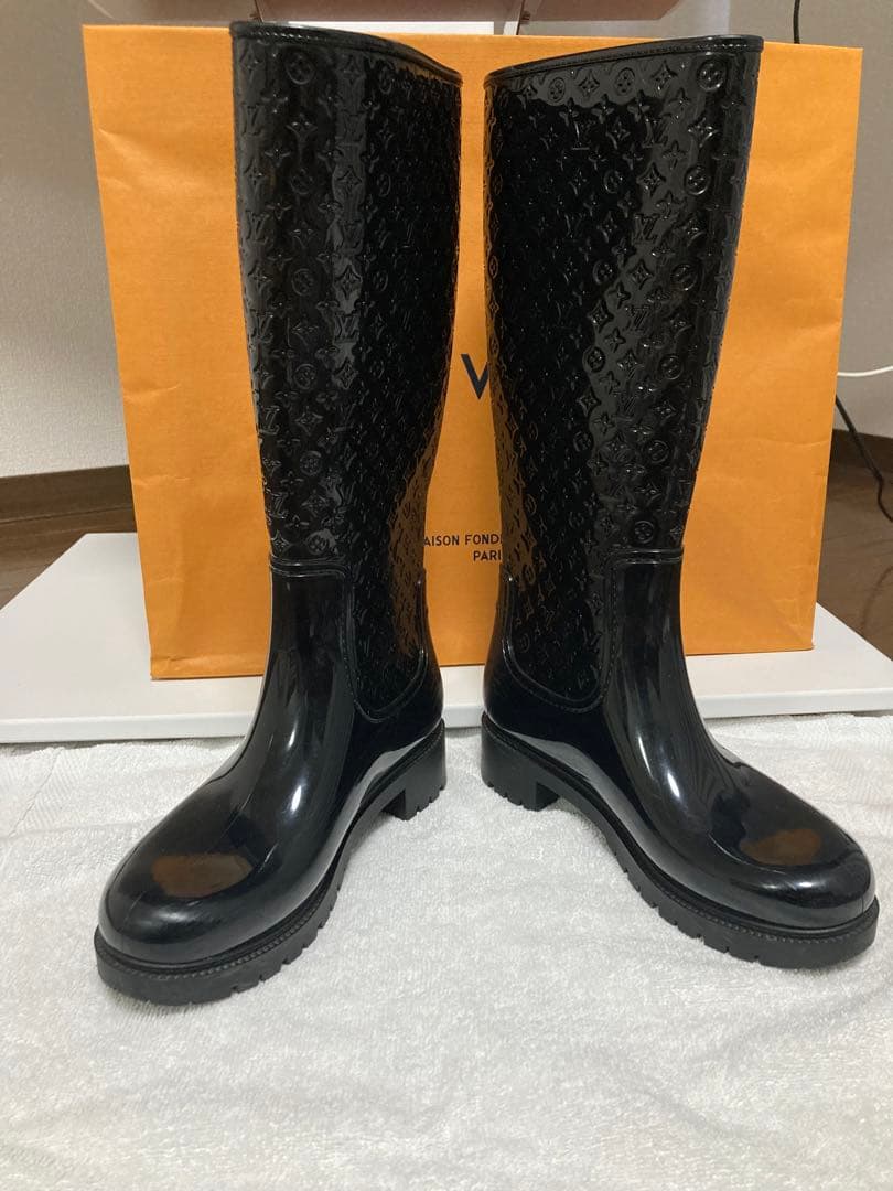 ルイヴィトン モノグラム レインブーツ ロング 長靴 ラバー ブラック 38