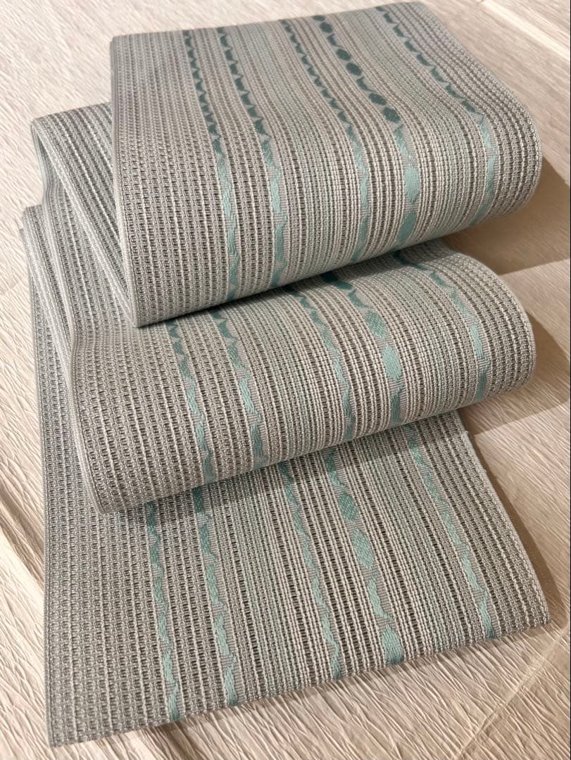 半幅帯 水色 紗　4寸博多浴衣帯　正絹　本場筑前博多織「西村織物」謹製