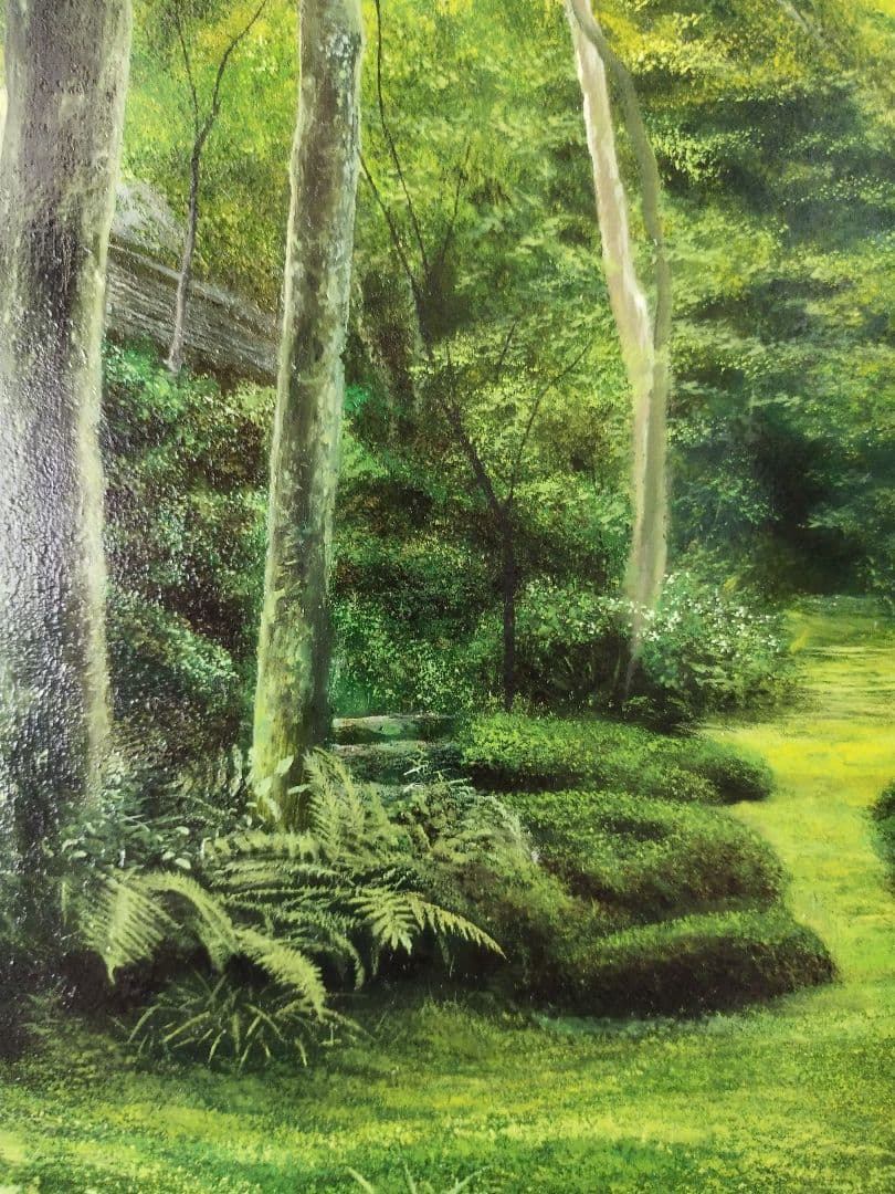 油絵原画 京都の苔庭（祇王寺）サイズM10 写実画
