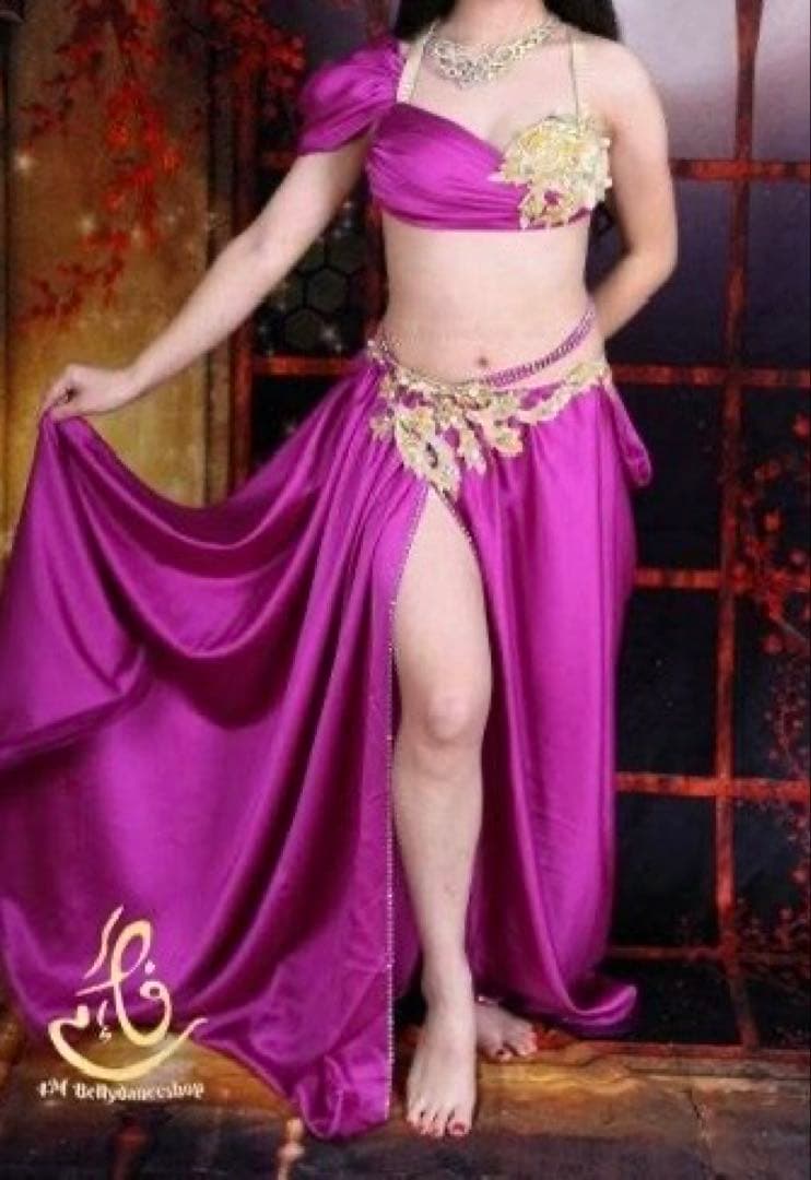 ベリーダンス衣装セットアップマゼンタ色(インナー一体化スカート)ミニマムさん必見