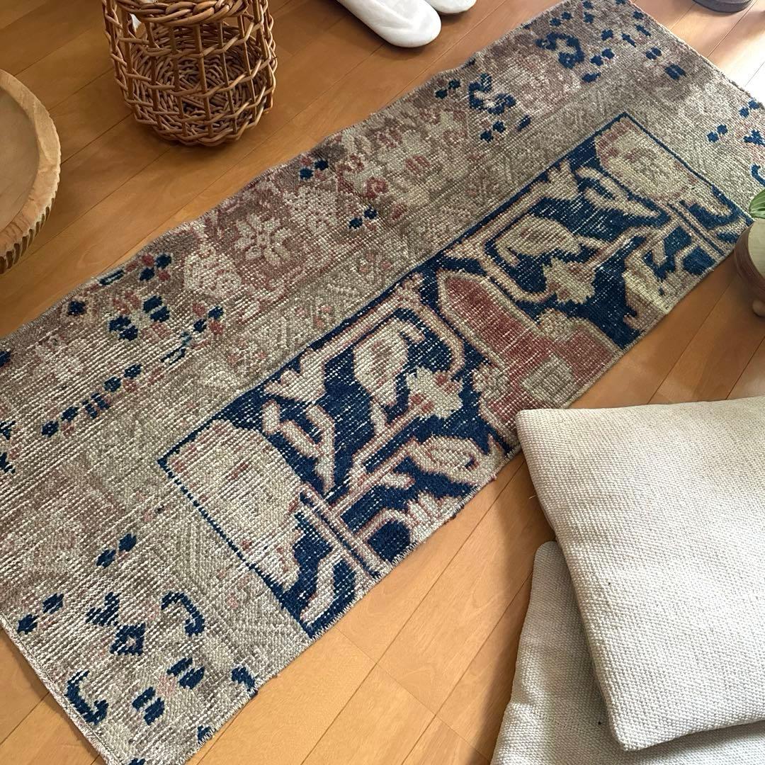 専用　48×124優しいベージュ深みあるネイビー　ボタニカル　トルコヴィンテージ