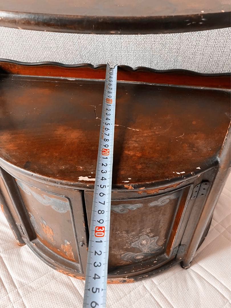 骨董品　唐木家具本花梨 総無垢 茶棚 茶道具 飾棚 彫刻 透かし彫り 煎茶道具